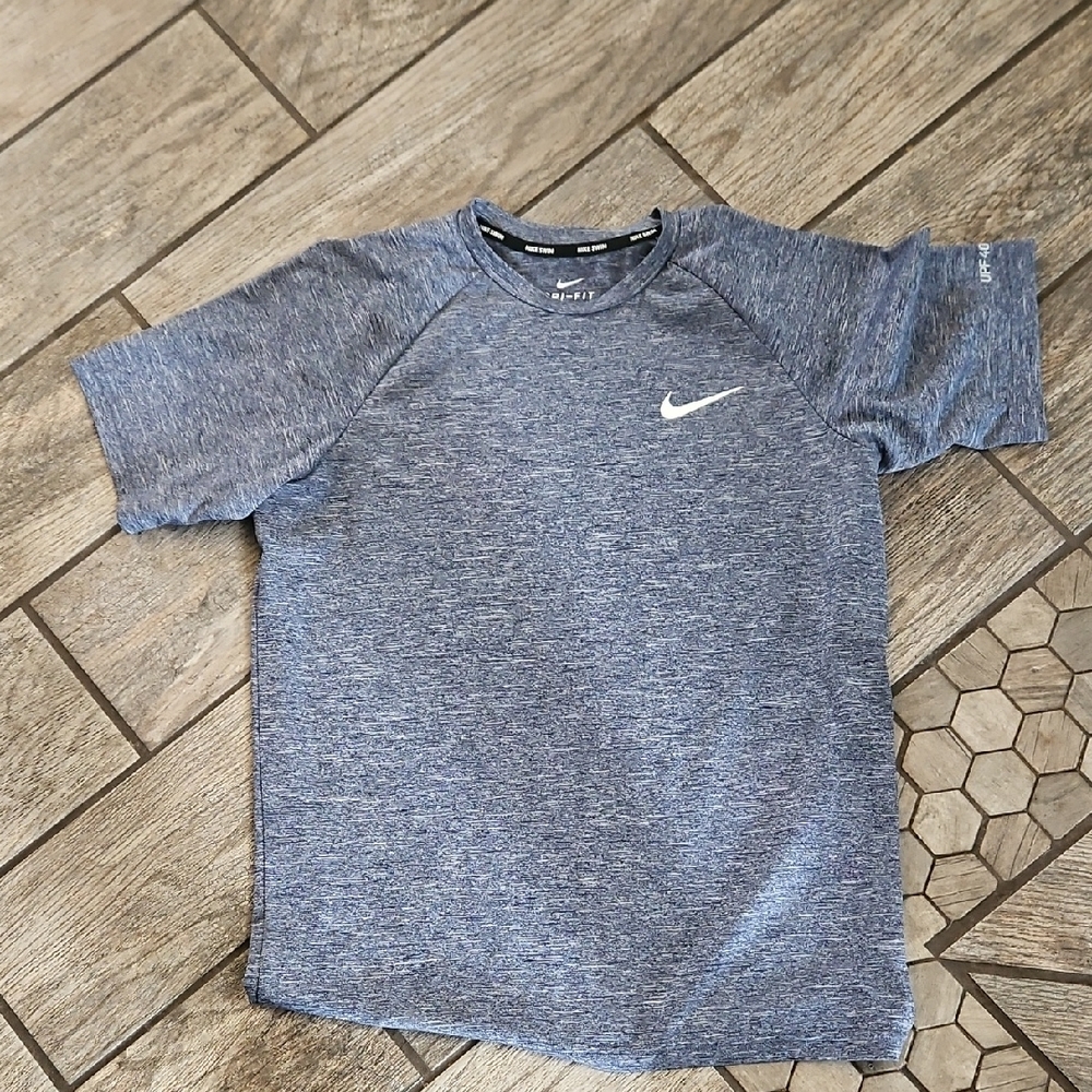 Nike Mens Dri Fit Swim Heathered Blue Short Sleeve Tee